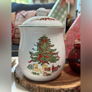 Vintage Christmas Tree Canister Jar & Lid by VITROMASTER Extra Large 8.5”